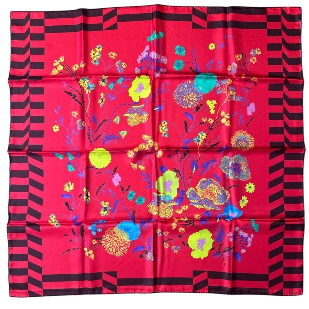 Christian Dior 100% Silk Red Floral Scarf